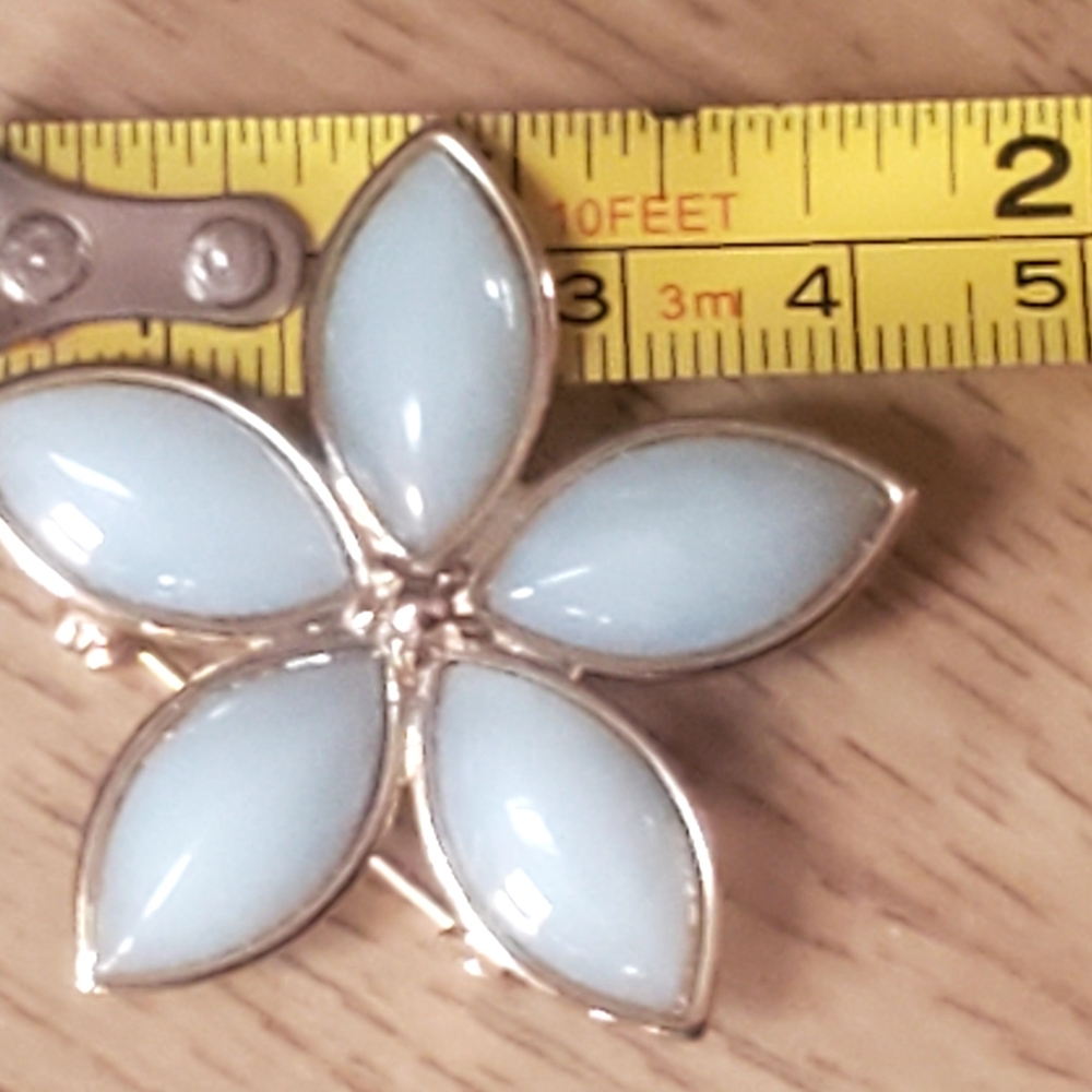 Mid Century Floral Brooch by Jiin Hwa Signed Aqua Turquoise Green - Picture 3 of 4
